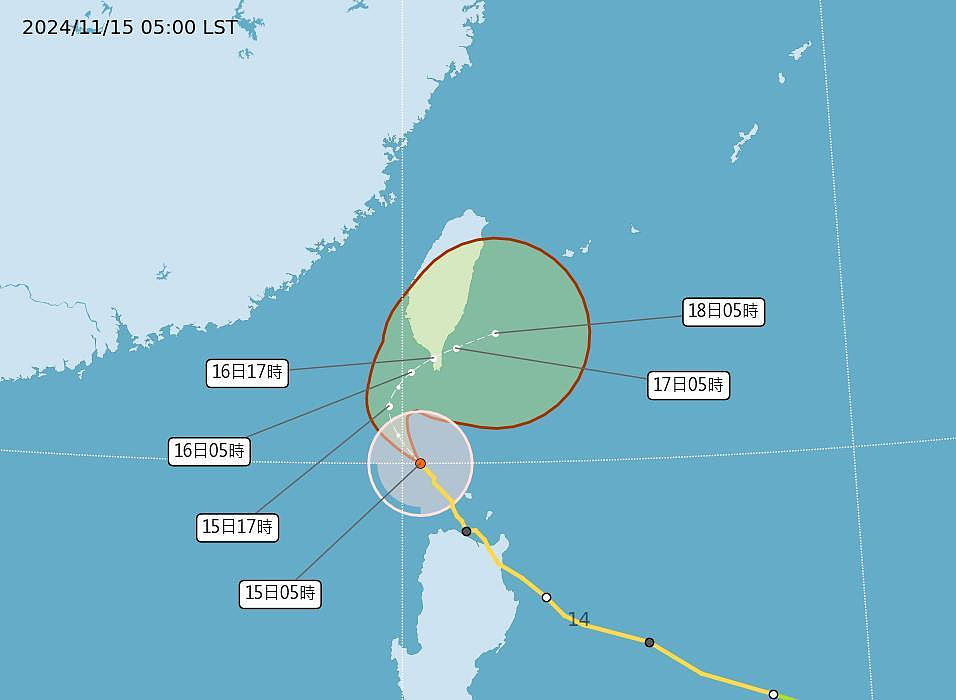 輕度颱風天兔路徑潛勢預報。圖/取自中央氣象署網站