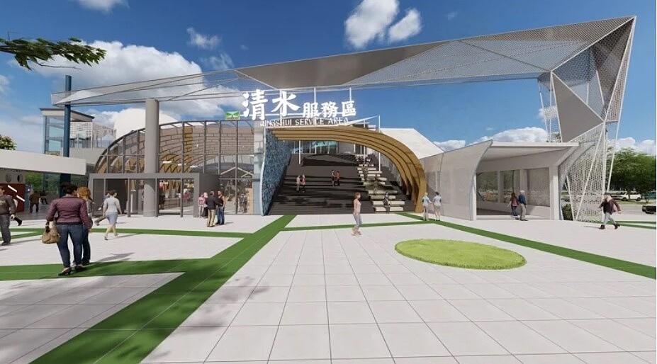 清水服務區「清水風帆 馳乘飛翔」入口意象。圖/高公局提供