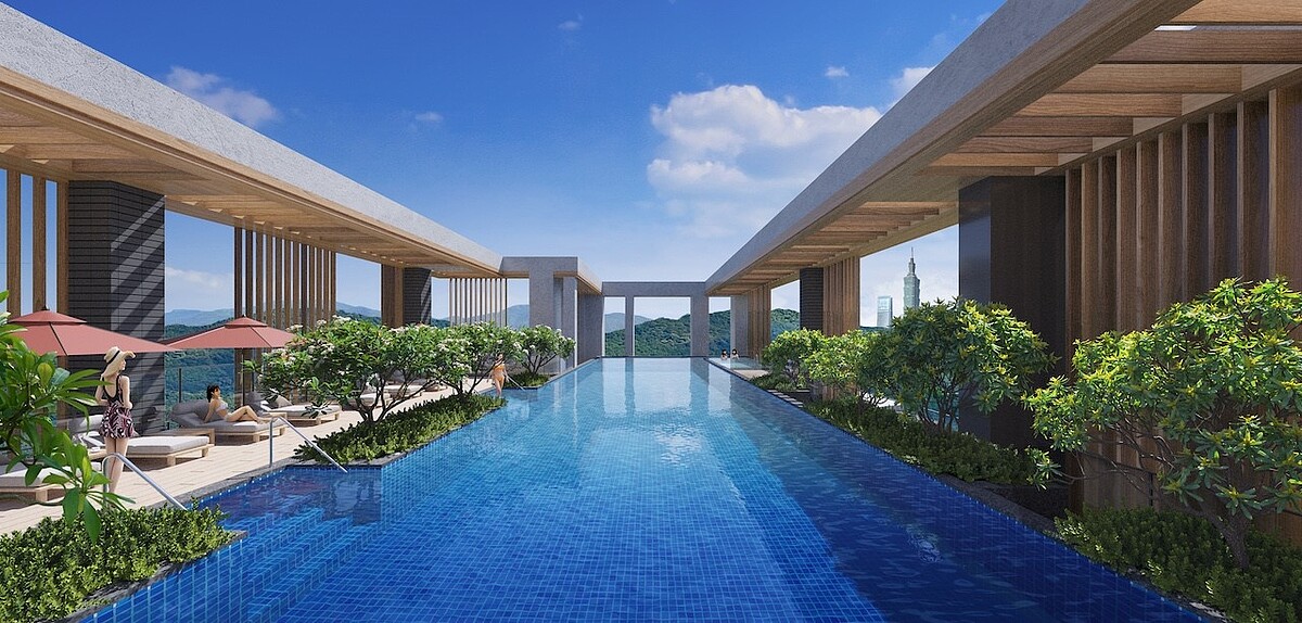 社區公共設施完備,頂樓更規劃空中花園與泳池。圖/現場提供