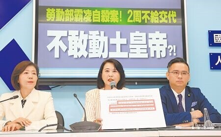 
駐沙烏地阿拉伯代表處和疾管署也有主管霸凌情事，已啟動調查。圖為國民黨立法院黨團日前要求勞動部對霸凌案給交代。（本報資料照片）
