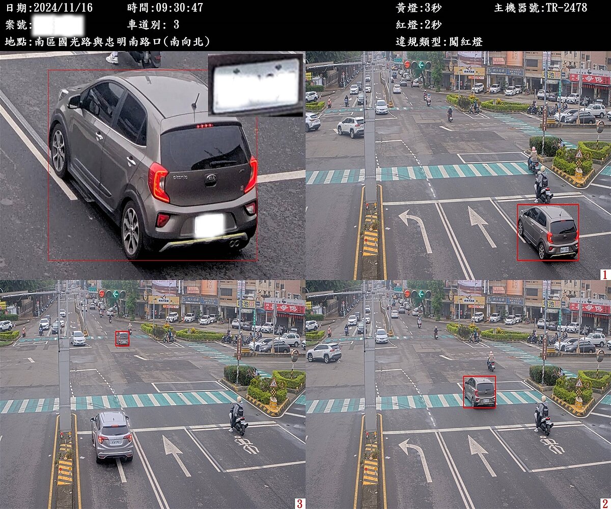 台中東區、南區「精武路與旱溪西路口」、「精武路與進化路口」及「建國北路與東興路口」,12月1日起再增設3處科技執法。圖/警方提供
