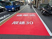 竹北這路段時速逾30就超速　縣府在路面塗紅色塊提醒