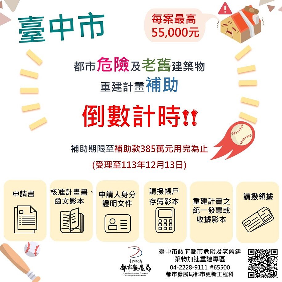 重建計畫補助圖卡。圖／台中市政府提供