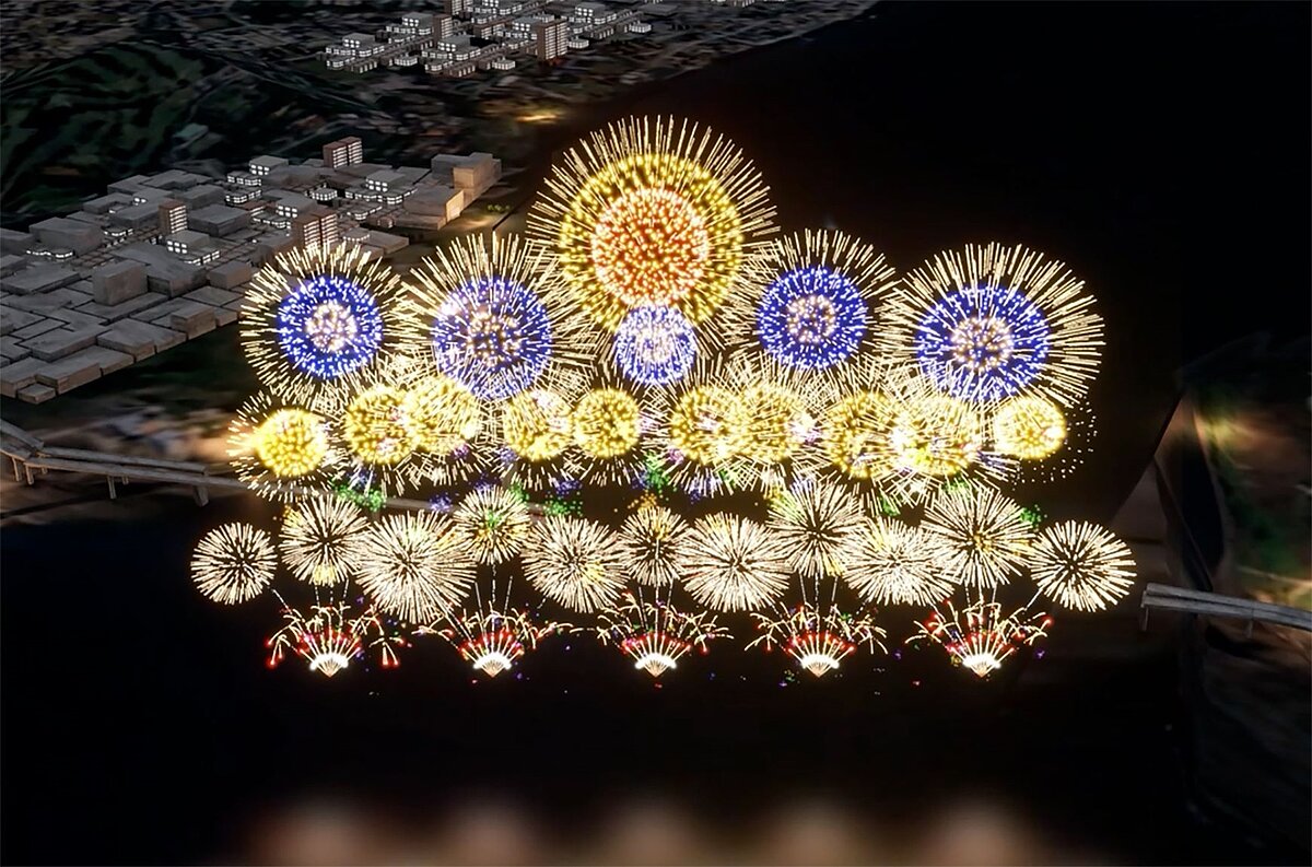 跨河煙火煙火秀模擬畫面。圖/新北市政府提供