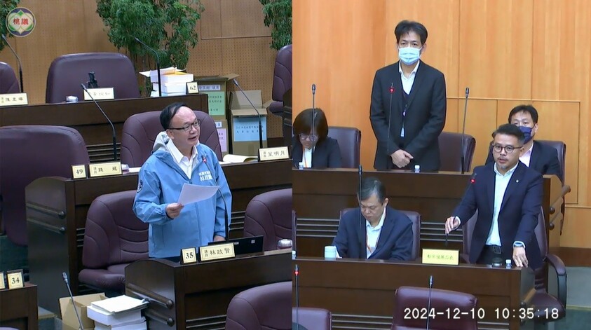林政賢針對桃園市都更案件數、社會住宅興建進度等議題提出質詢。圖:林政賢提供