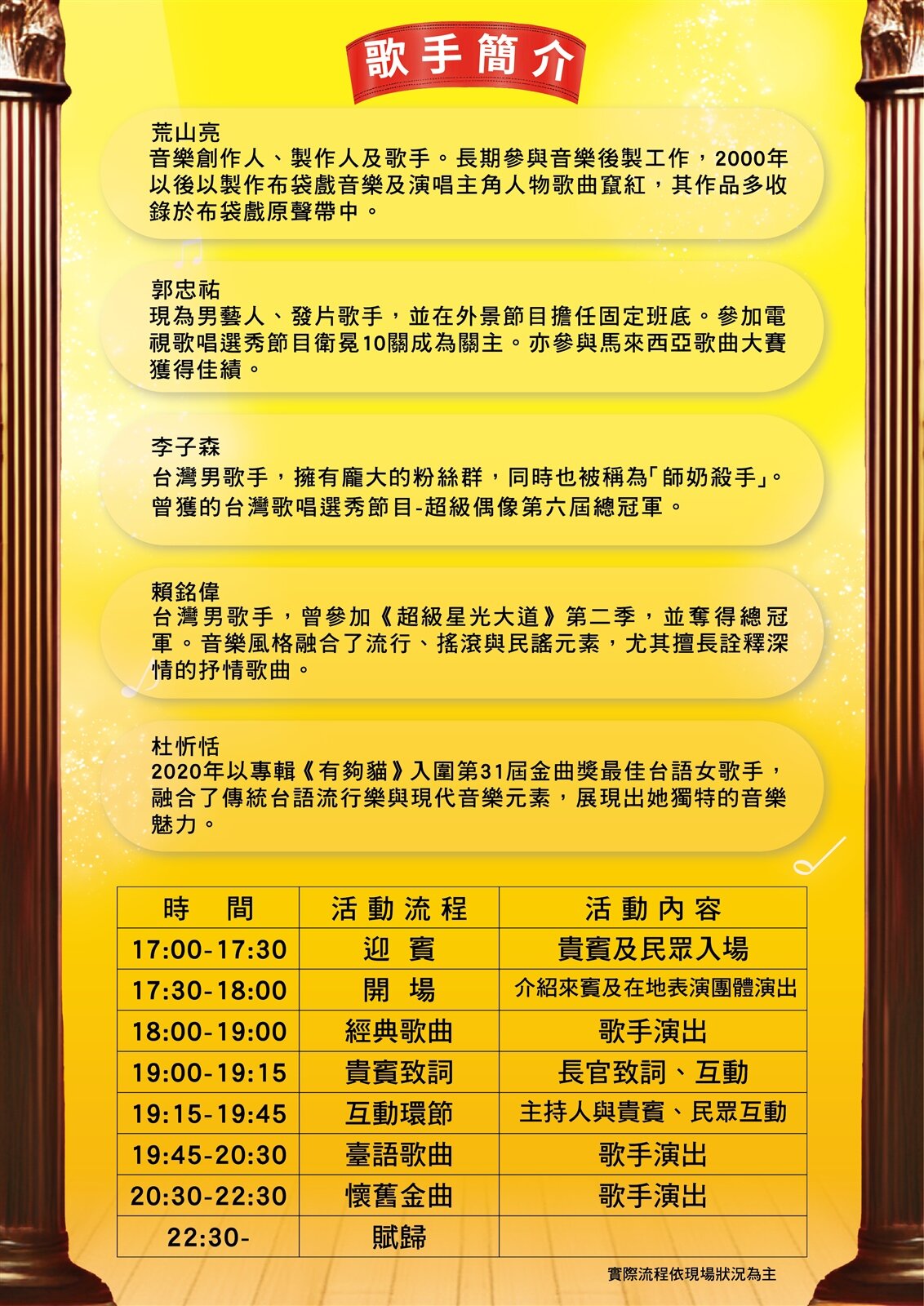 台語歌曲演唱會將於12月15日下午17時30分,在中壢天德宮,熱鬧登場。圖:文化局提供