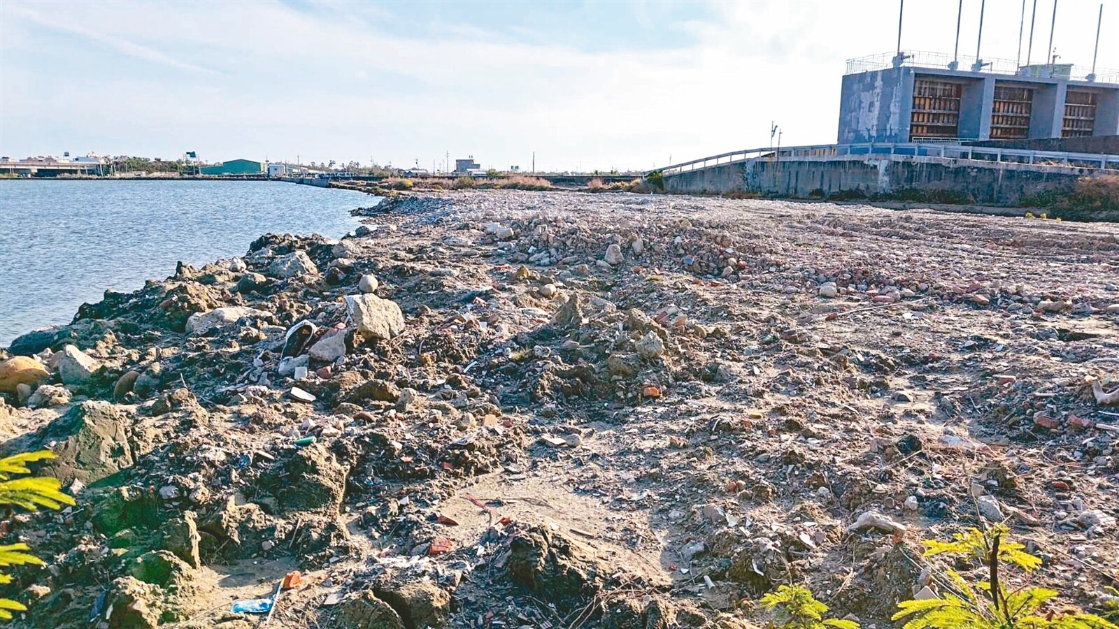 本報陽光行動專題「國在山河廢」揭露營建廢棄物違法亂倒現象，監委要查。圖為台南市北門區蚵寮國有地遭亂倒營建混合物。記者鄭惠仁／攝影 