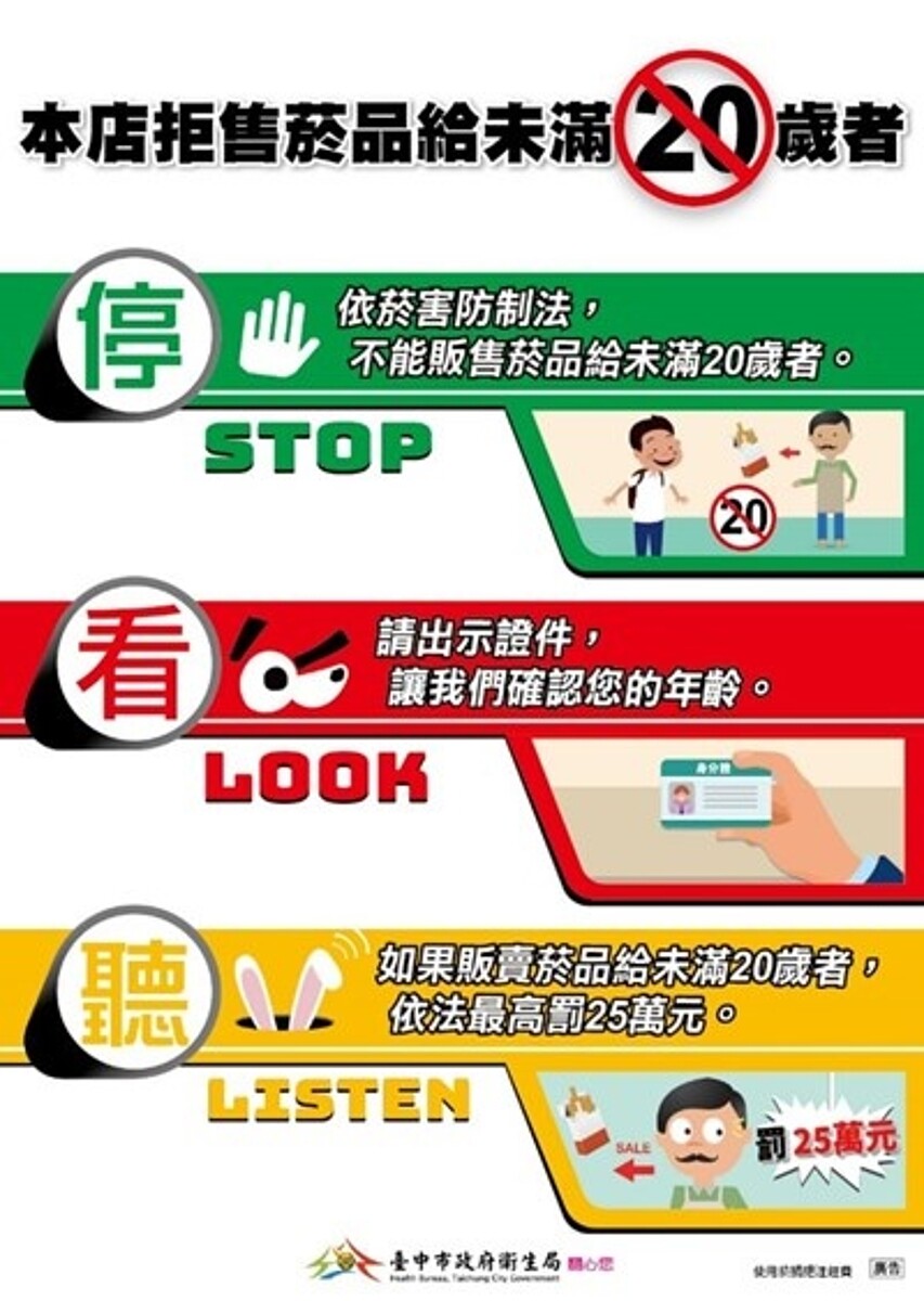 菸害防制修法上路,提高禁菸年齡至20歲。圖/台中市衛生局提供