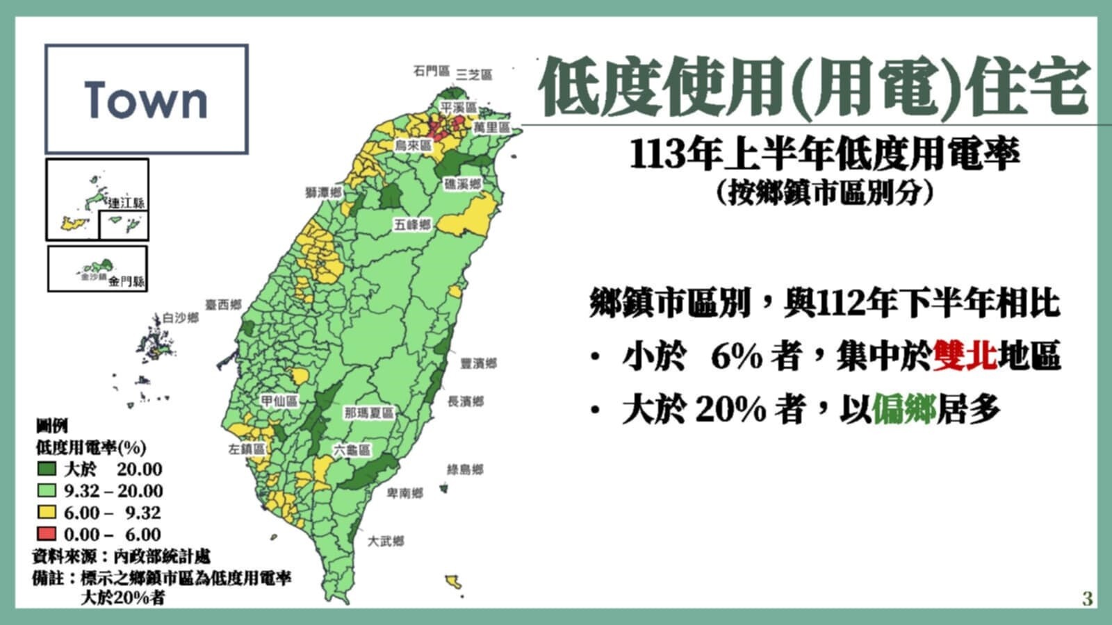 內政部公布113年上半年低度使用住宅分布。圖／內政部提供