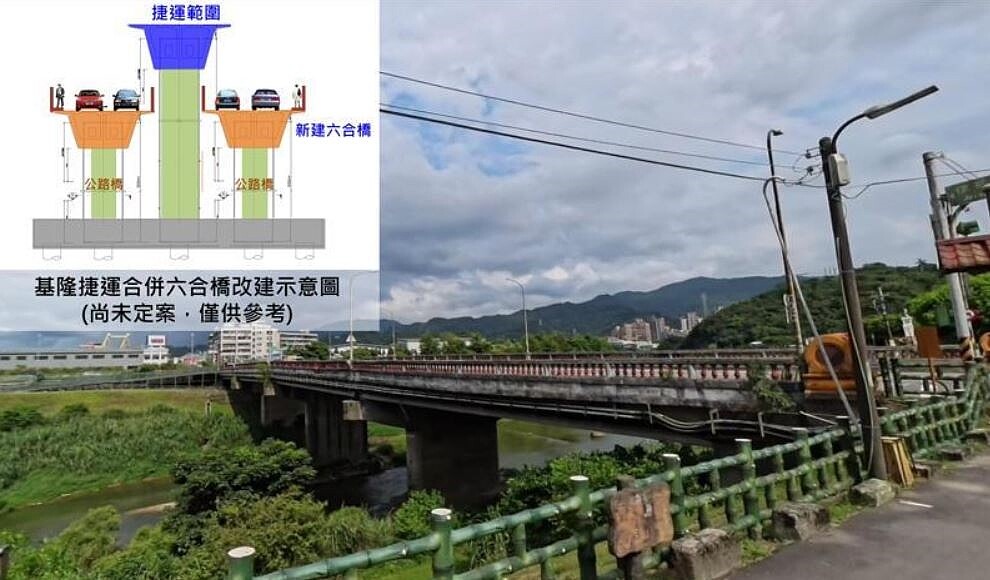 基隆市政府開「基隆捷運推動專案小組」會議，討論基隆捷運合併六合橋改建。圖為尚未定案的示意圖。圖／基市府提供
