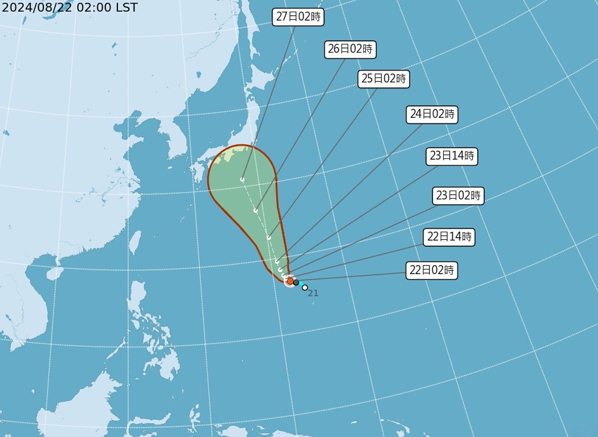 珊珊颱風路徑潛勢預報。圖／取自中央氣象署網站