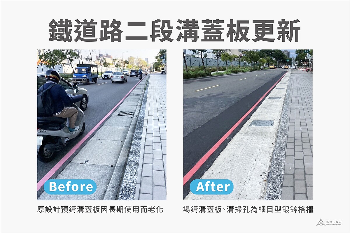 竹市府改善境福街、鐵道路二段側溝設施。圖／新竹市工務處提供