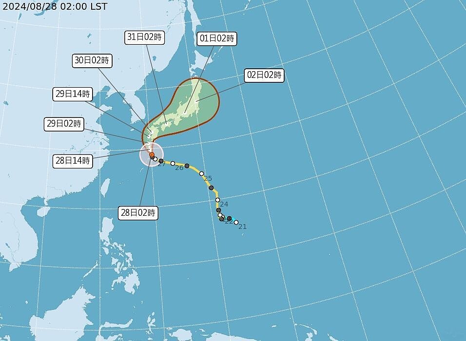 中度颱風珊珊路徑潛勢預報。圖／取自中央氣象署網站