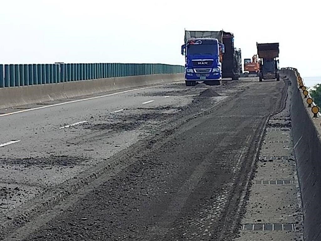 台61線西部濱海快速道路北上彰化伸港至台中龍井路段，今天起至31日封閉，施作路面改善工程。圖／彰化工務段提供、孫英哲彰化傳真