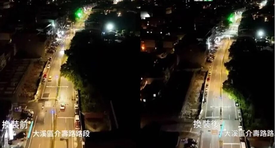 桃園養工處在台4線大溪段改採人體眼球適應的雙色溫路燈設置,降低夜間路口肇事事件。圖/市府養工處提供