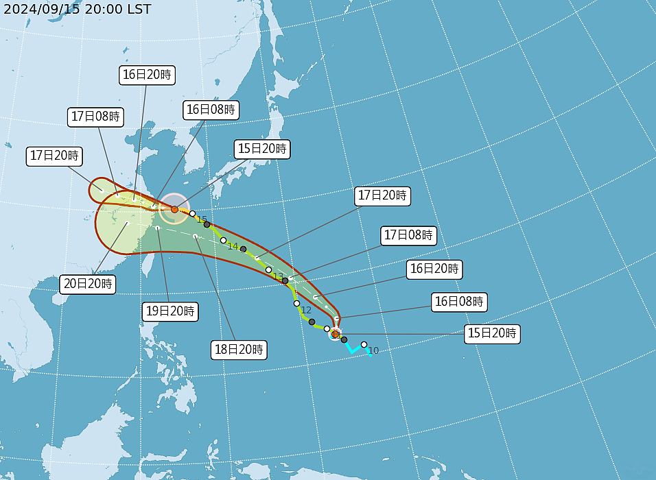輕度颱風葡萄桑15日晚間生成。圖/中央氣象署提供