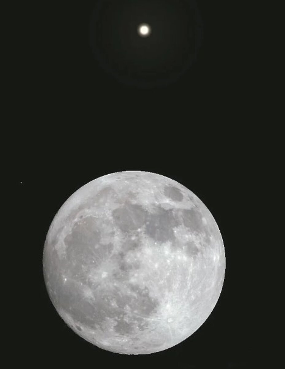 今晚有「超級月亮」，也是自2015年以來最大的中秋月，而且還有「土星合月」。 圖／台北市立天文科學教育館提供
