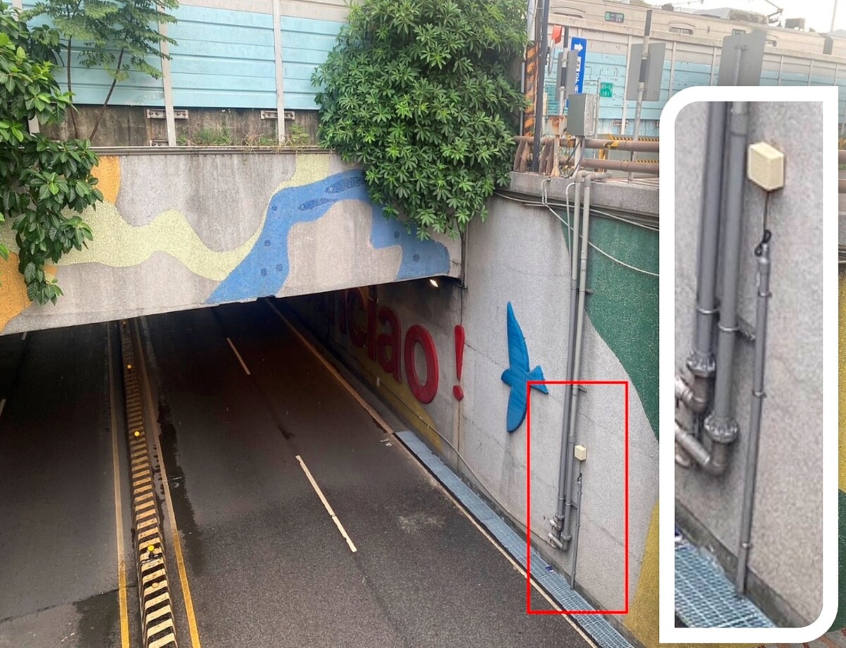 設置於板橋區大觀路一段車行地下道的淹水感測器。圖/水利局提供