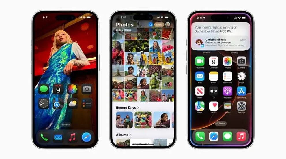 iOS 18即日起正式推出，提供最大幅度個人化iPhone的新方法，包括主畫面和「控制中心」更深度的自訂功能、「照片」歷來最大幅度的改造，以及 Apple Intelligence 的推出。圖／蘋果提供
