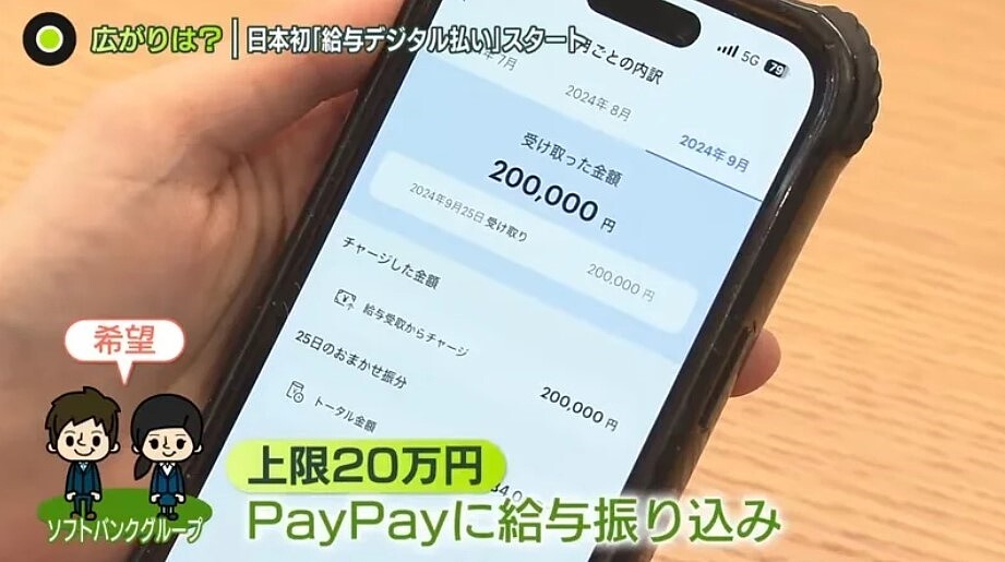 軟體銀行開始推行用電子支付PayPay支薪。圖／擷自日テレNEWS YouTube
