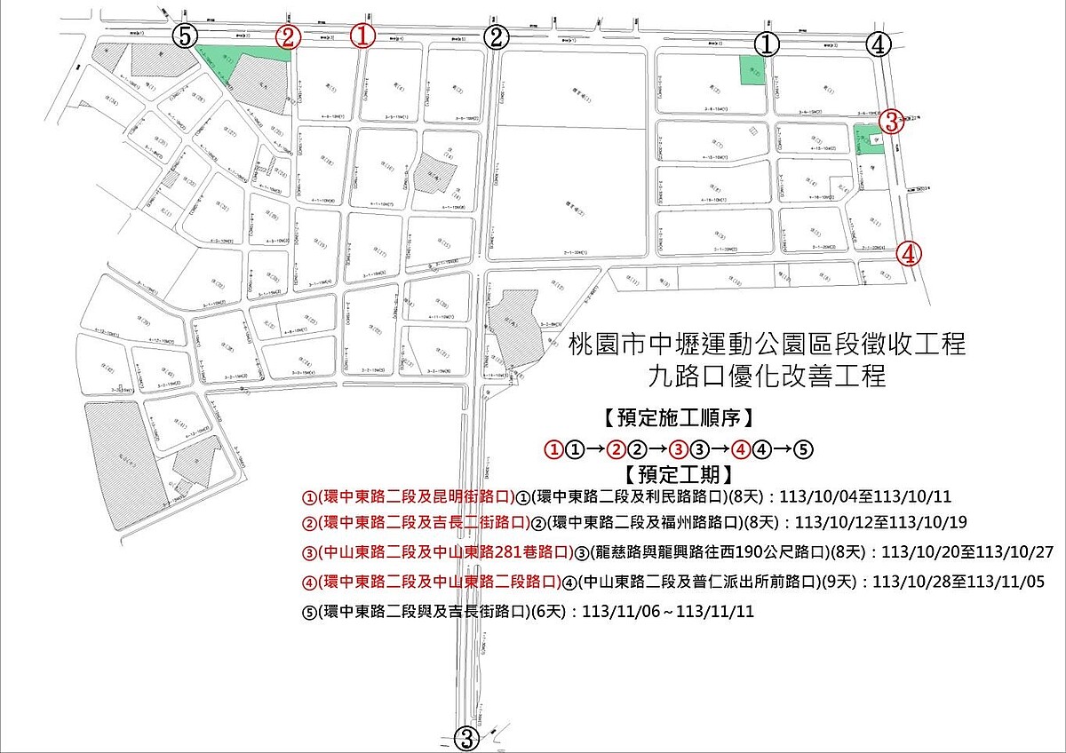 施工各路口位置示意圖。圖／桃園市工務局提供