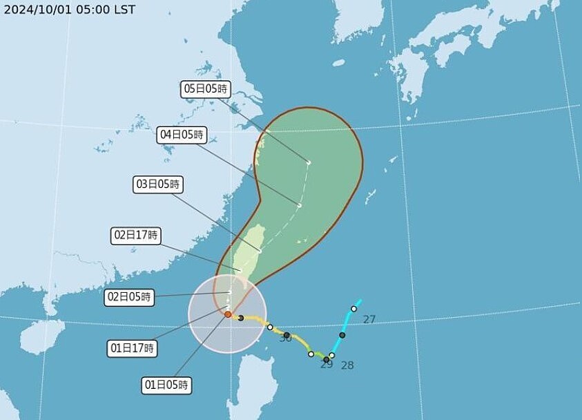 山陀兒颱風路徑潛勢預報。圖／取自中央氣象署網站
