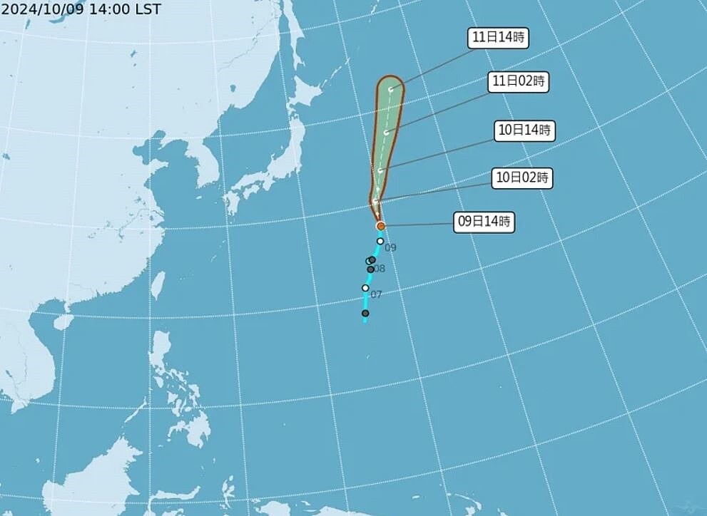 編號第19號颱風百里嘉生成。圖／擷取自中央氣象署
