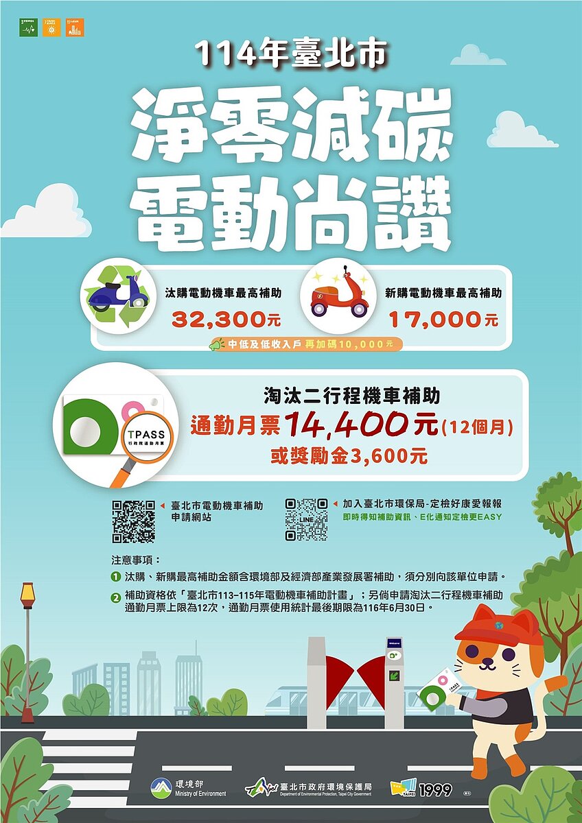 114年北市補助電動機車最高4萬2,300元。圖/北市府提供