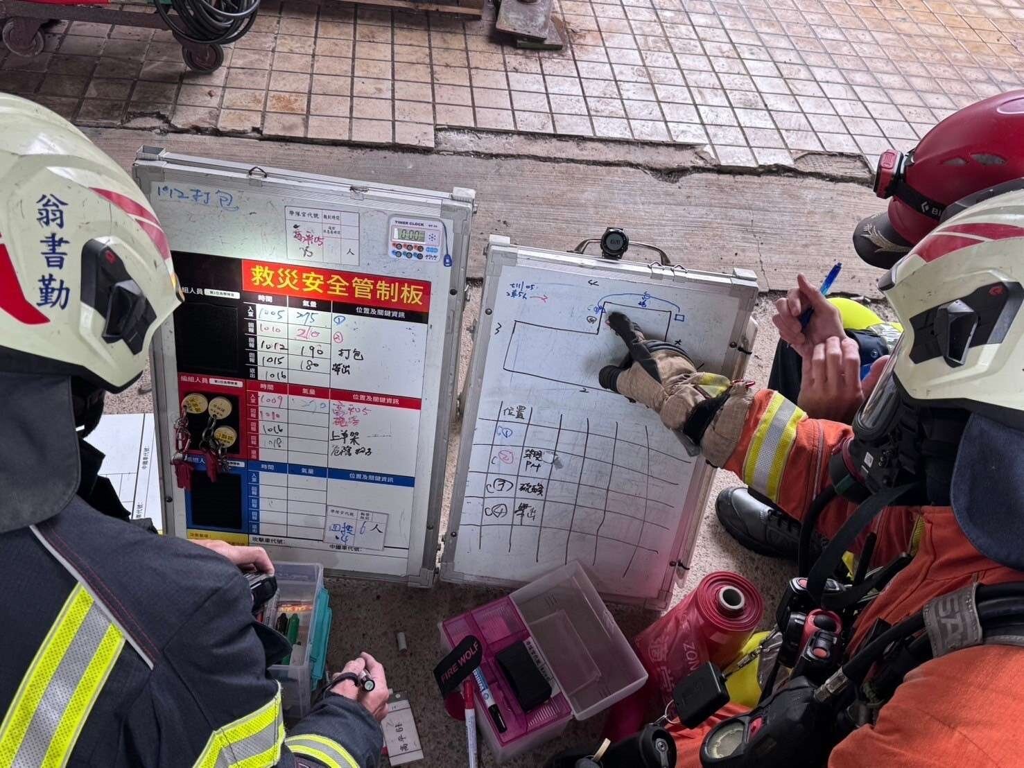 大溪分隊與華聲電子工業股份有限公司於今日聯合辦理兵棋推演暨搶救組合演練。圖:消防局提供