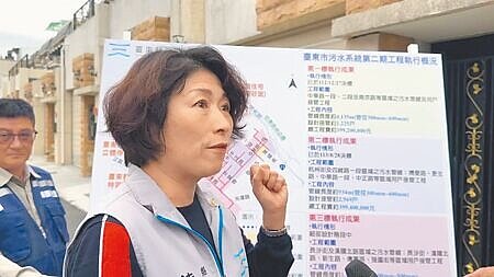
台東市汙水下水道第2期工程4月將於市區人口稠密帶施工，為此，台東縣長饒慶鈴6日至漢陽南路視察工程。（蔡旻妤攝）
