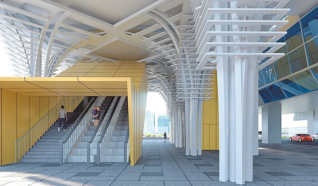 環狀線板橋站新增出入口採用地面型式,為3層樓高建物,並搭配無障礙設施,預計2027年完工。新設出入口後,轉乘時間減半,可大幅縮短至5分鐘。(新北市捷運局提供/高鈞麟新北傳真)