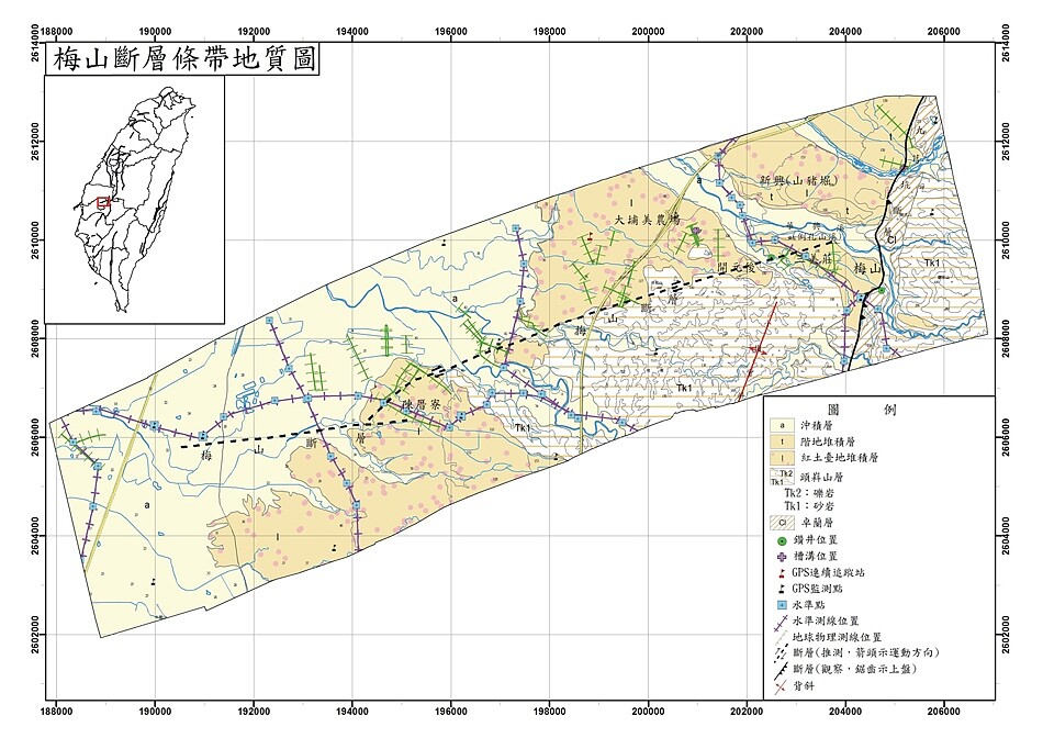 梅山斷層條帶地質圖。圖／經濟部地質調查及礦業管理中心