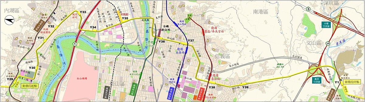 台北捷運環狀線力拚改善內湖交通問題,東環段全線設置10站,其中5站位在內科,捷運站出入口包含洲子2號公園、大港墘公園、瑞光公園等。圖/取自台北市捷運局官網