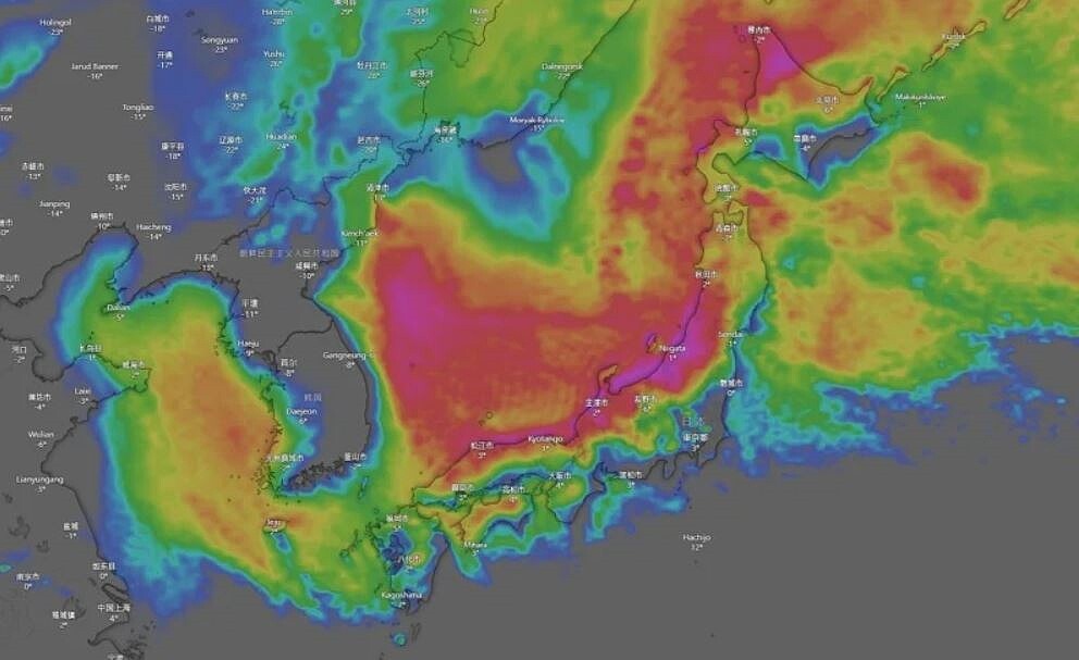 圖為WINDY EC未來2天降雪風險。圖／取自「台灣颱風論壇｜天氣特急」臉書粉專
