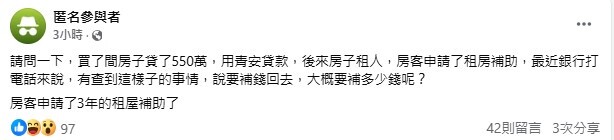 ▼網友用新青安買房，房客申請租屋補貼，包租公慘了！（圖／翻攝《買房知識家》社團）