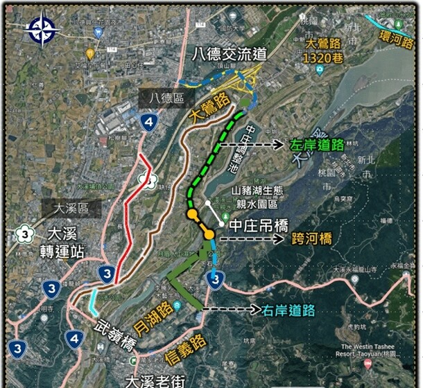 桃園市工務局計畫打造跨河橋，連接大溪左岸、右岸。圖：工務局提供