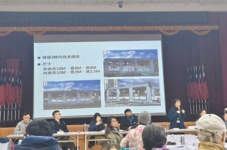 台北市工務局20日舉辦和平新生天橋意象設置方案研商會議,了解地方民眾對天橋拆除後橋體保留及安置意見。(謝佳君攝)