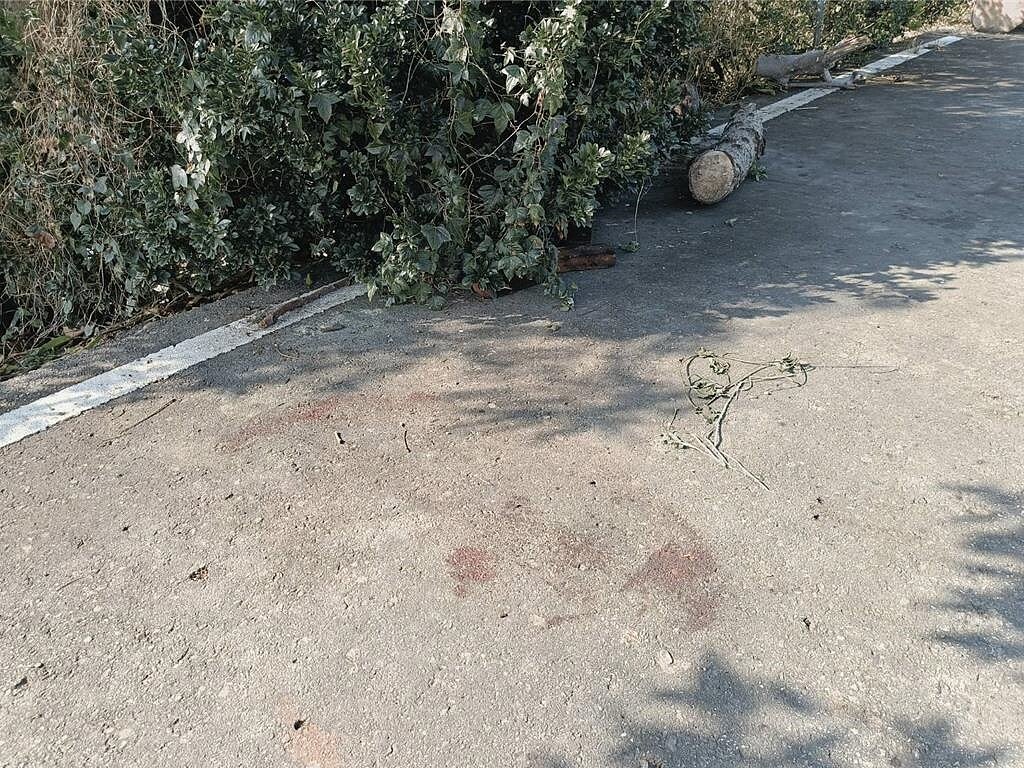 李男遺體被運往到大村與花壇交界大排水溝丟棄，溝岸上還留有一處已經乾掉的血跡 。圖／中國時報記者葉靜美攝影