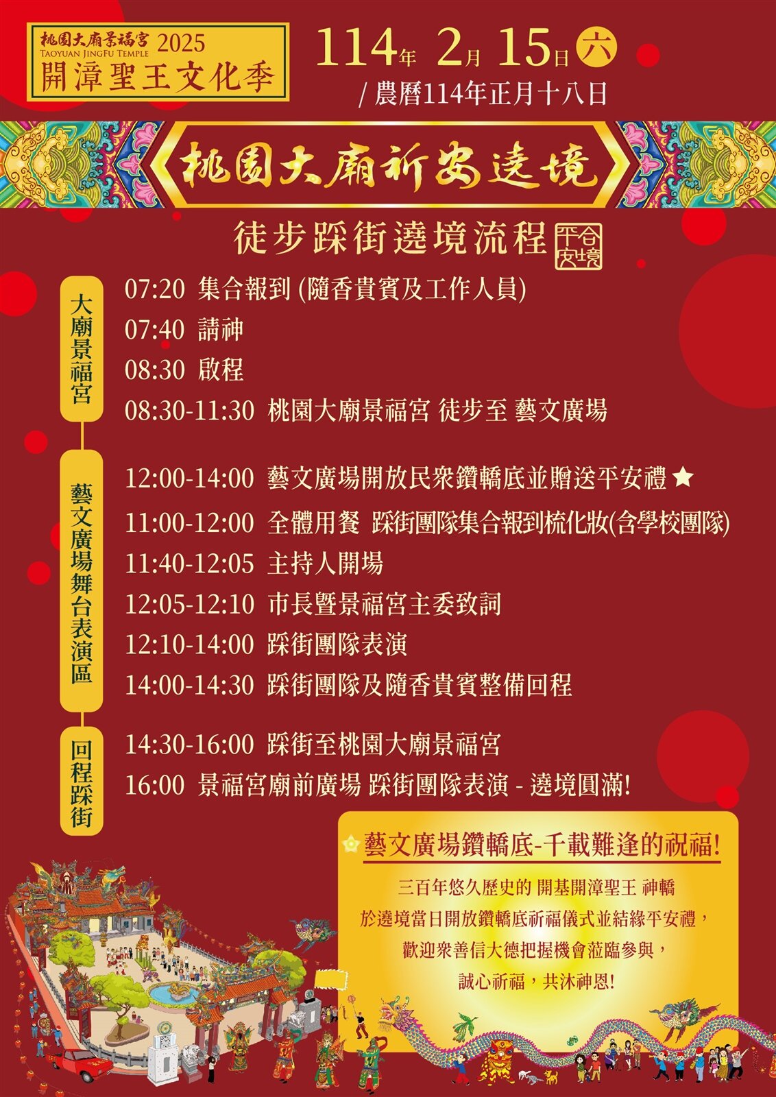 景福宮每年在農曆正月舉辦踩街遶境活動,已延續百年不間斷。圖:文化局提供