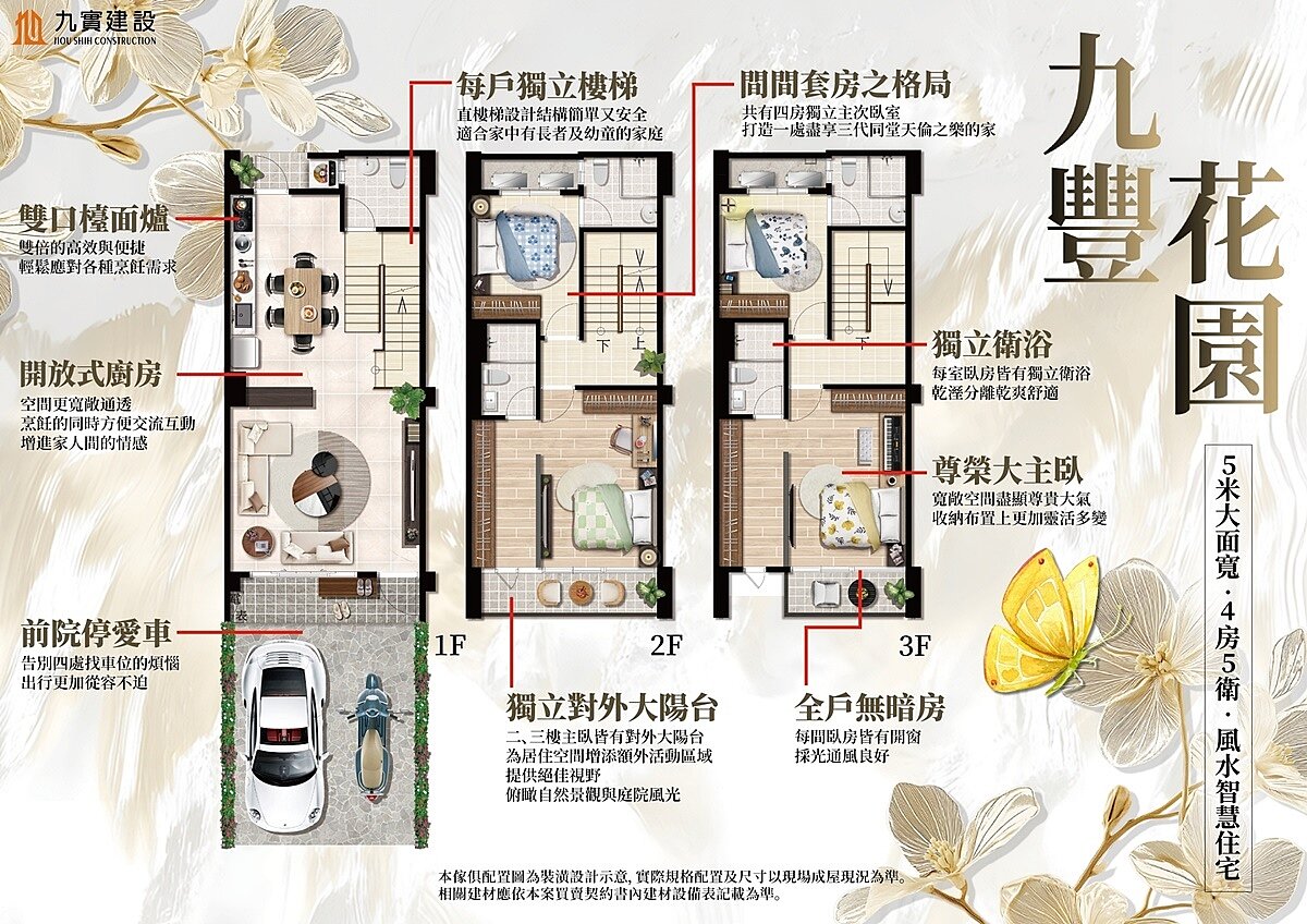 「九豐花園」共17戶，每一戶都有四個房間、五套衛浴，完全沒暗房。圖／九豐花園提供
