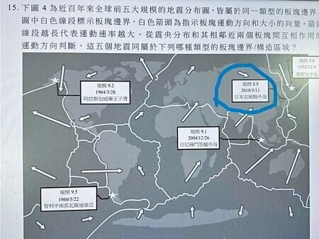 今年學測自然科第15題誤植日本311大地震的時間及規模,但大考中心表示不影響作答,因此不送分。(本報資料照片)