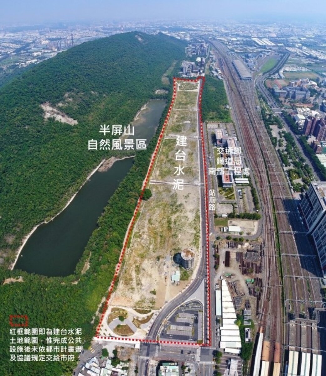 紅框範圍即建台土地範圍,但完成公共設施後,未依都市計畫書及協議規定交給市府。圖/都發局提供