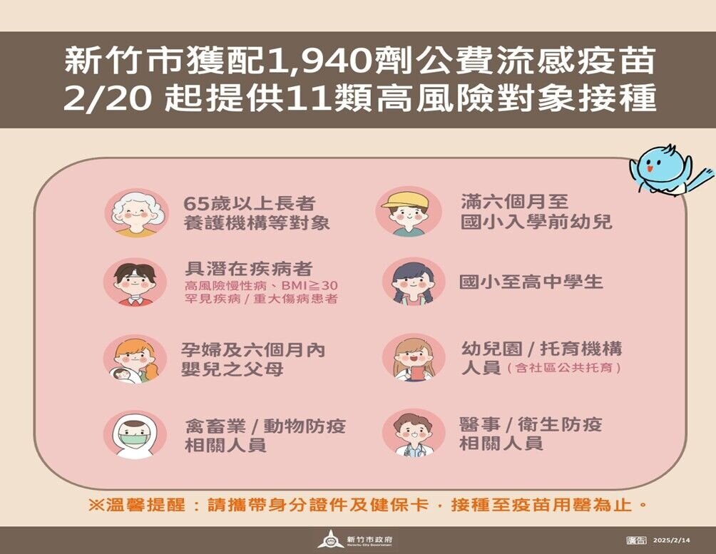 11類高風險對象優先接種。圖/新竹市府提供