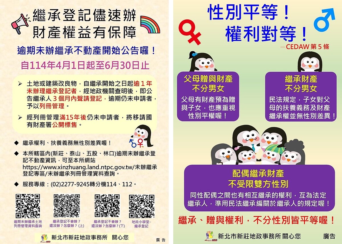 114年度逾期未辦繼承不動產已經公告。圖／新北市新莊地政事務所提供