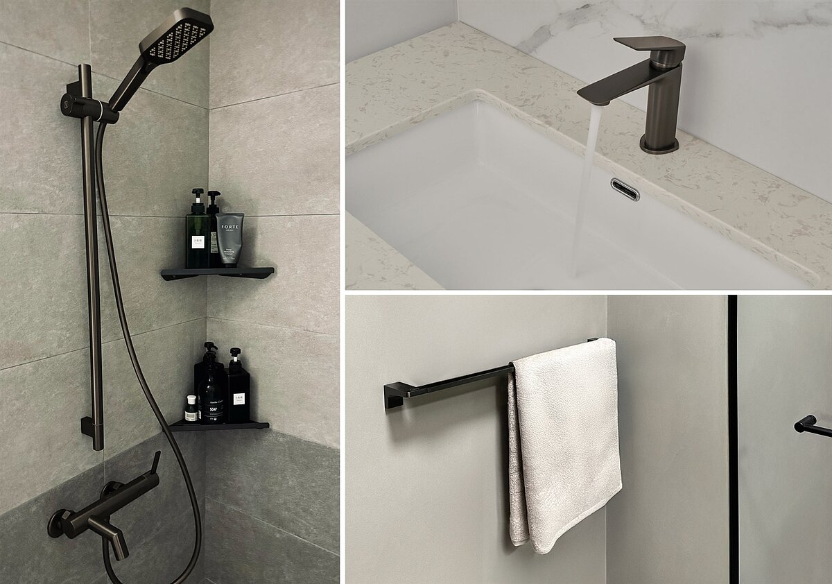 OVO京典衛浴推出年度新色「紳士灰」系列,內斂沉穩調性能完美融入居家設計。圖/OVO京典衛浴提供