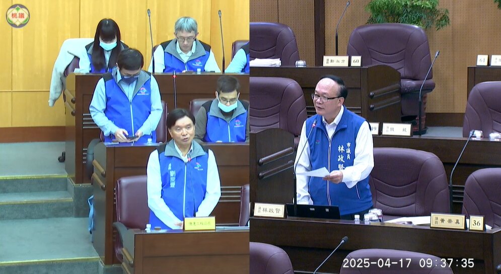 國民黨籍市議員林政賢就桃園鐵路地下化流標、捷運青線、桃園捷運長庚線、捷運綠線GC03分段通車等議題提出質詢。圖：林政賢提供