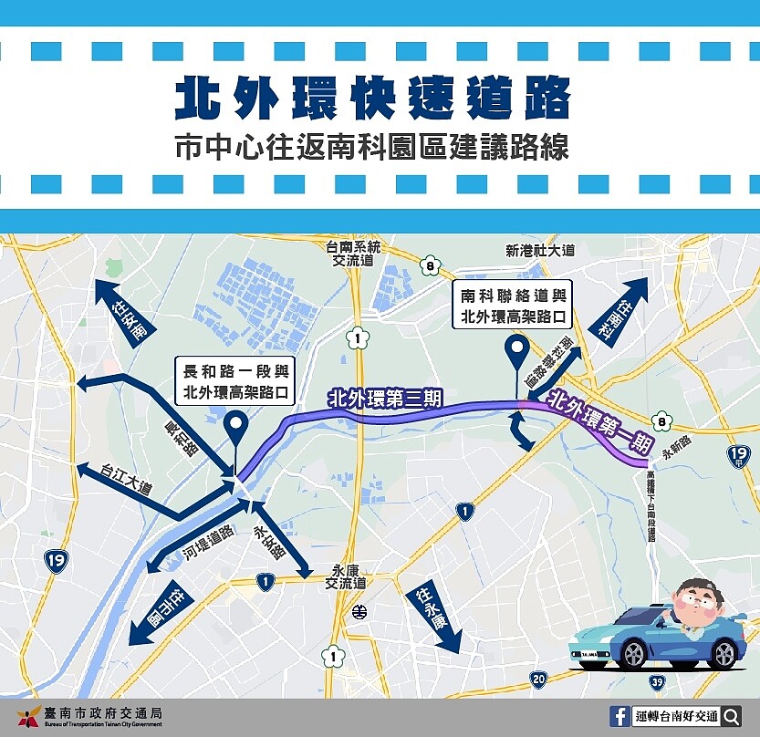 北外環第一期、第三期已通車。圖／取自台南市交通局