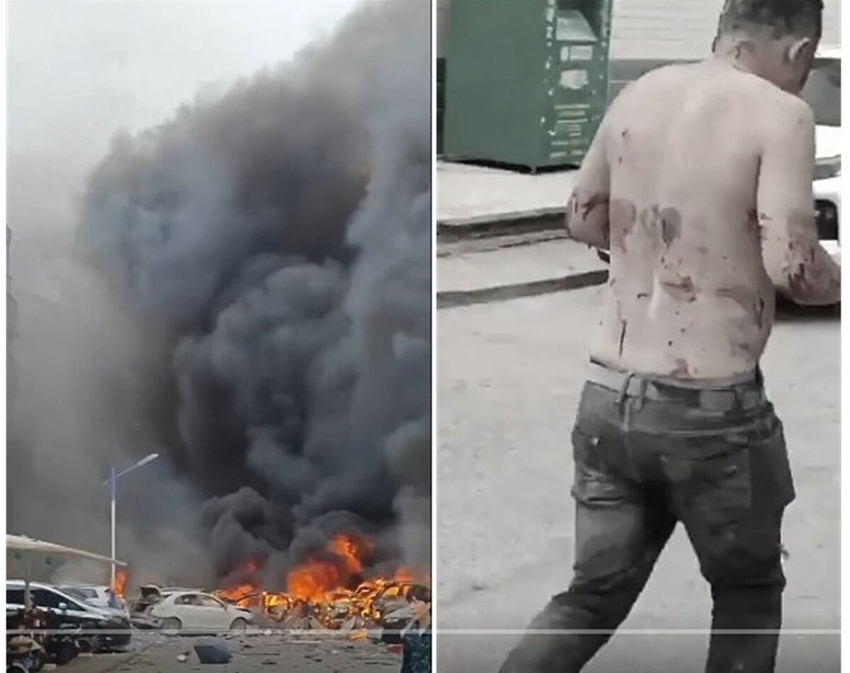 山西太原一社區30日發生爆炸,現場能看到一名渾身是血的男子衝出災區。圖片已經變色處理。圖/取自李老師不是你老師X平台