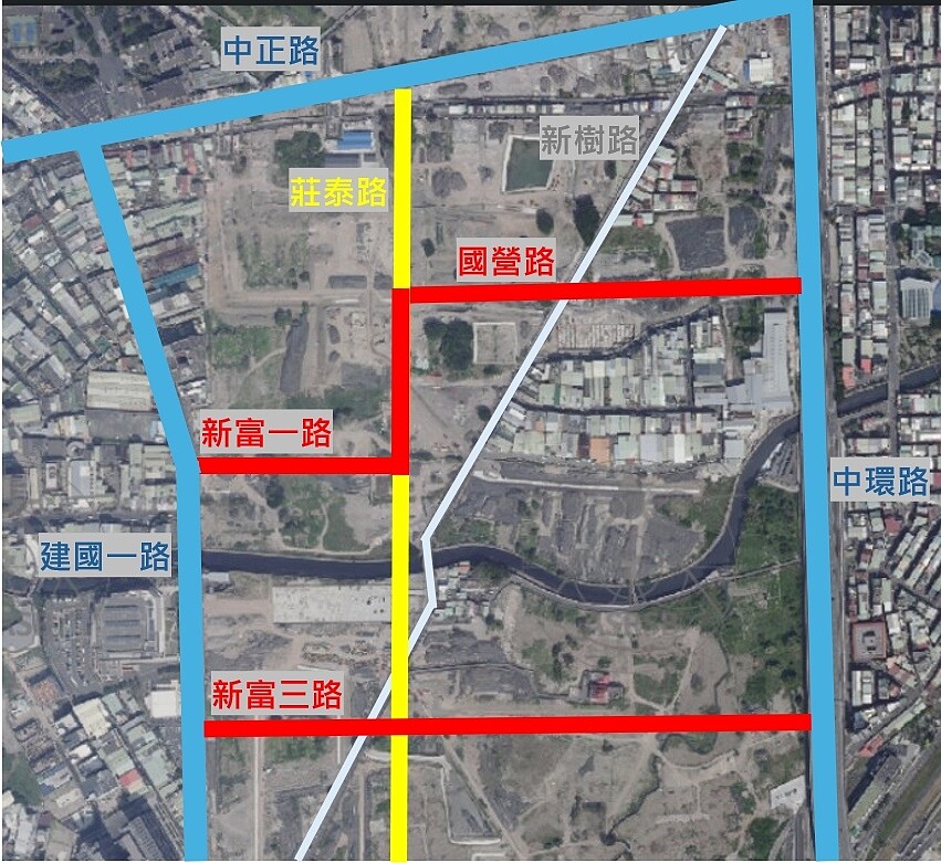 以紅色標示的道路,預計今年6月底開通。圖/新北市地政局提供