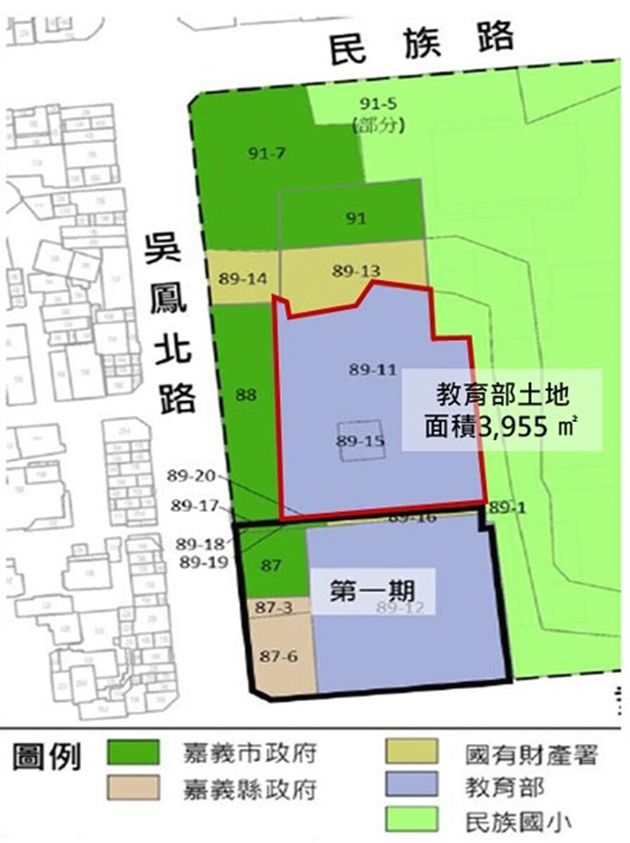 民族國小都更二期教育部權屬圖。圖/嘉義市政府提供